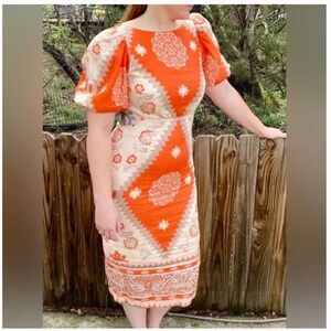 Antonio Melani midi tie-back puff sleeve linen dress